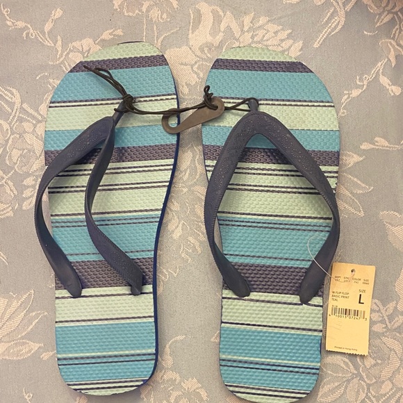 Eddie Bauer Shoes - Eddie Bauer Striped Blue and Green Flip Flops NWT